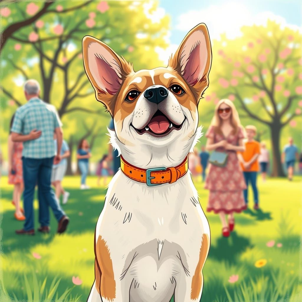 Whimsical Dog in a Sunlit Park Scene
