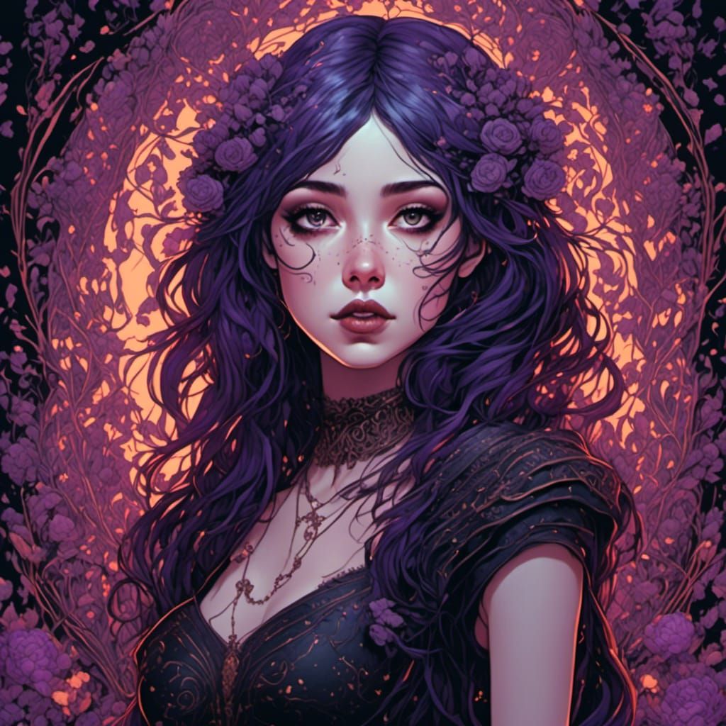 Gothic Manga Girl with Purple Lipstick