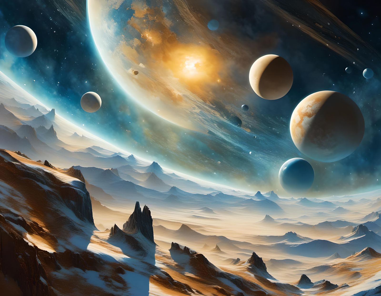 Earthrise from the Moon: Watercolor Bioluminescent View