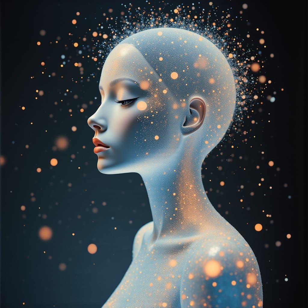 Ethereal Holographic Woman in Shimmering Light