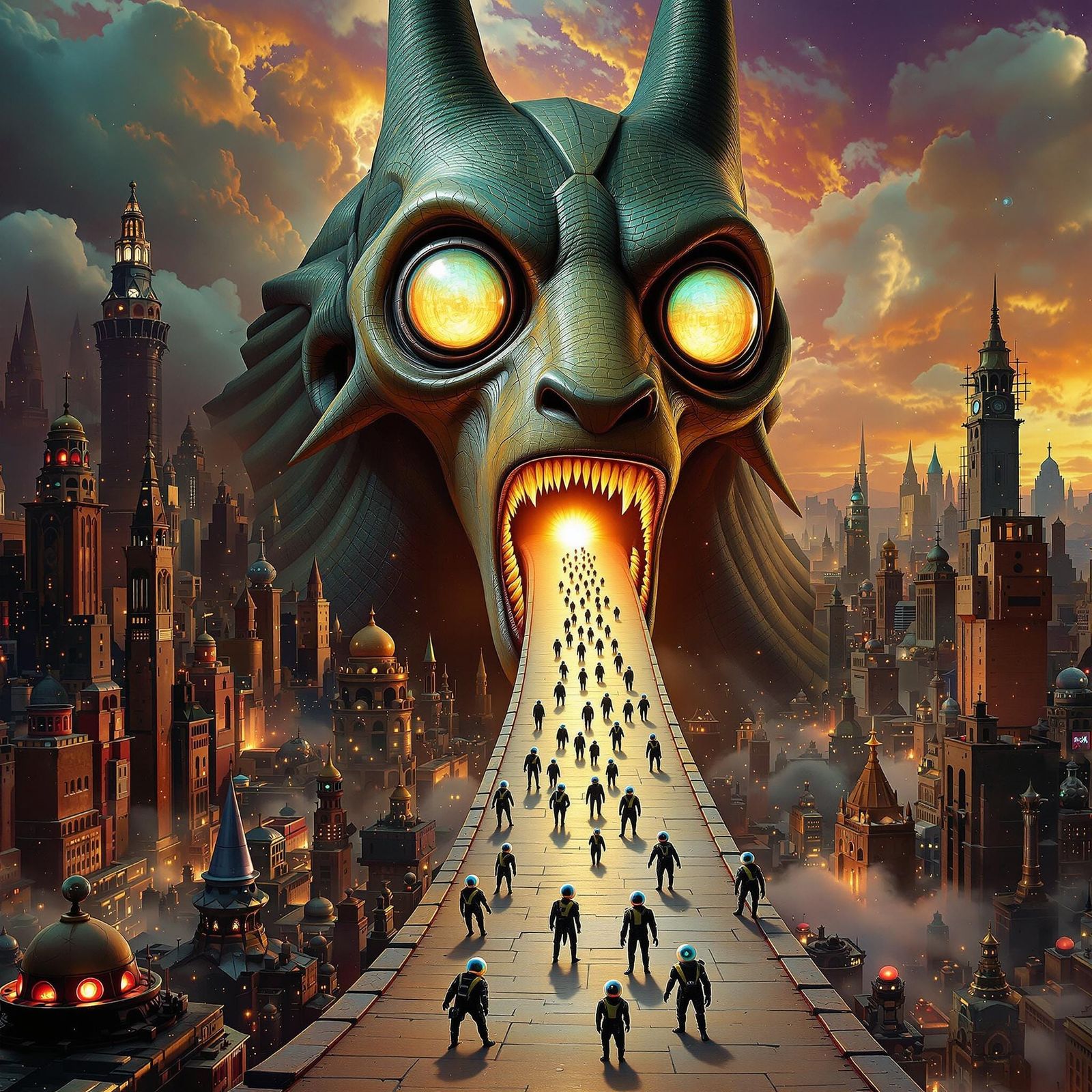 Surreal Anubis Head Portal with Eyeball Creatures