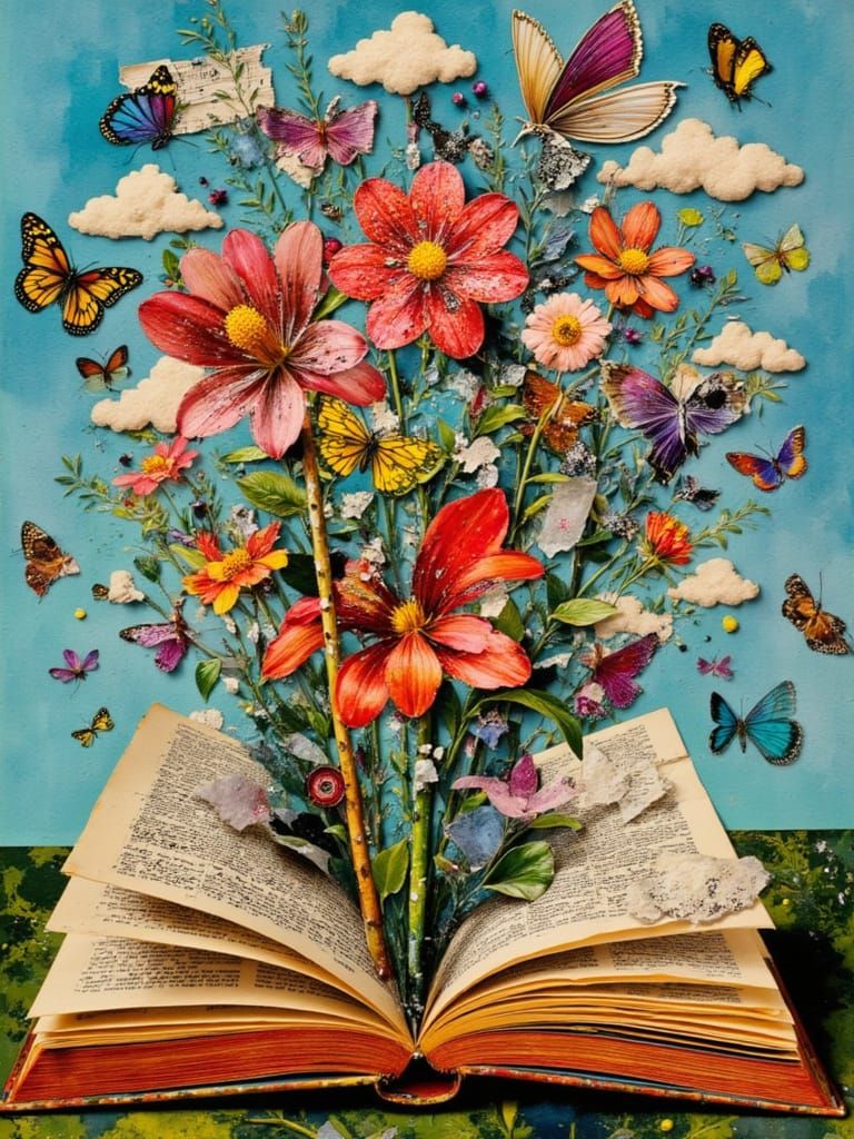 Imaginative Garden Collage Art From Open Storybook