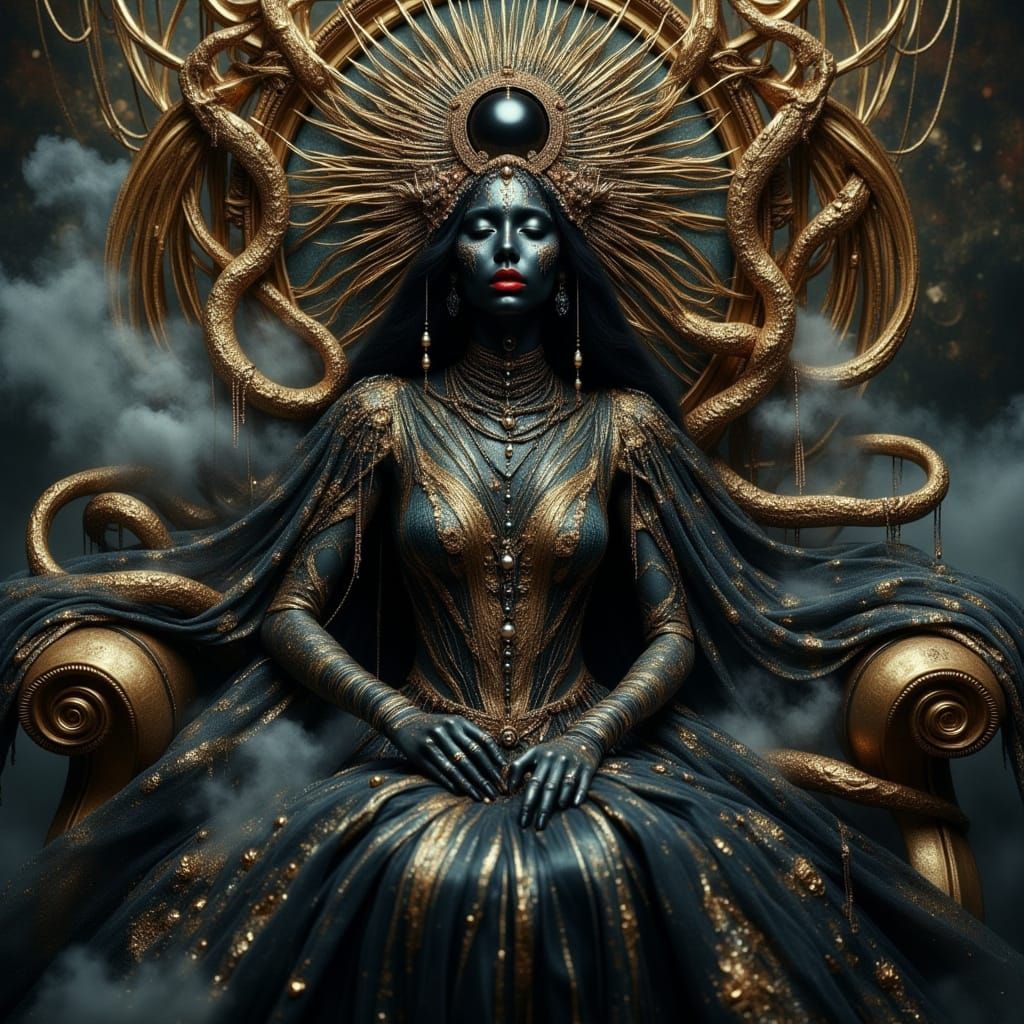Divine Matriarch on Submerged Throne in Ethereal Style