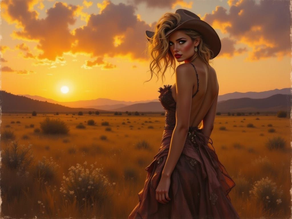 Encrusted Cowgirl in Wild West Sunset