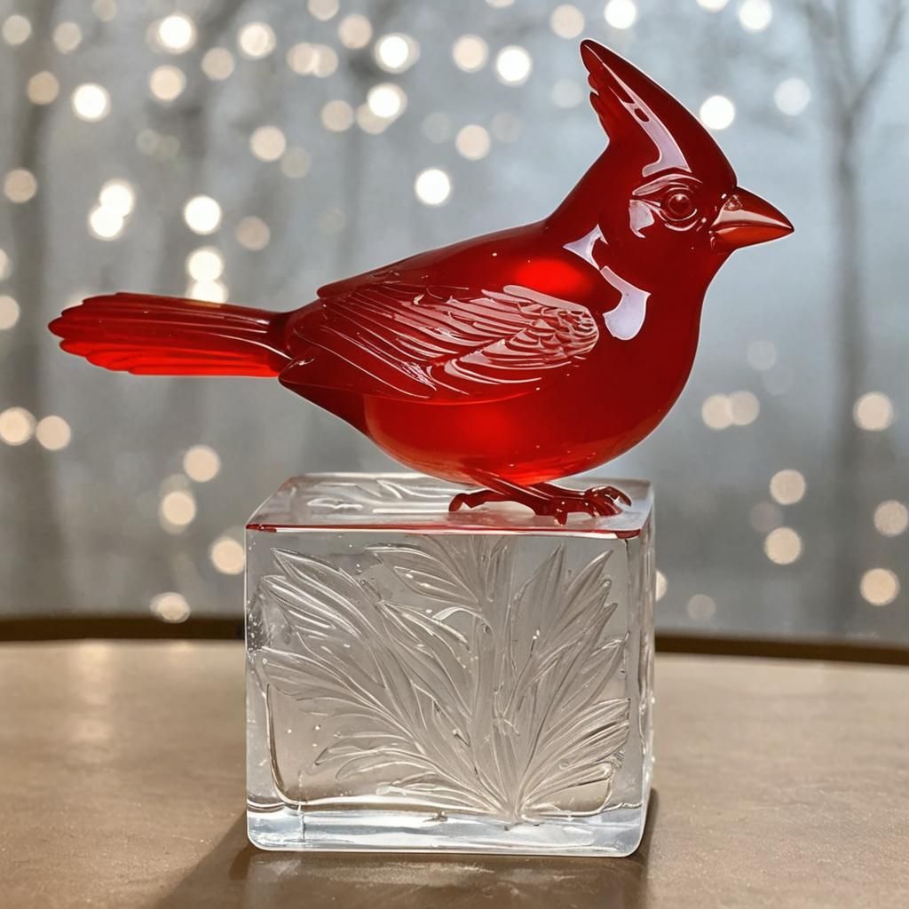 Lalique Style Red Cardinal Art Glass Head