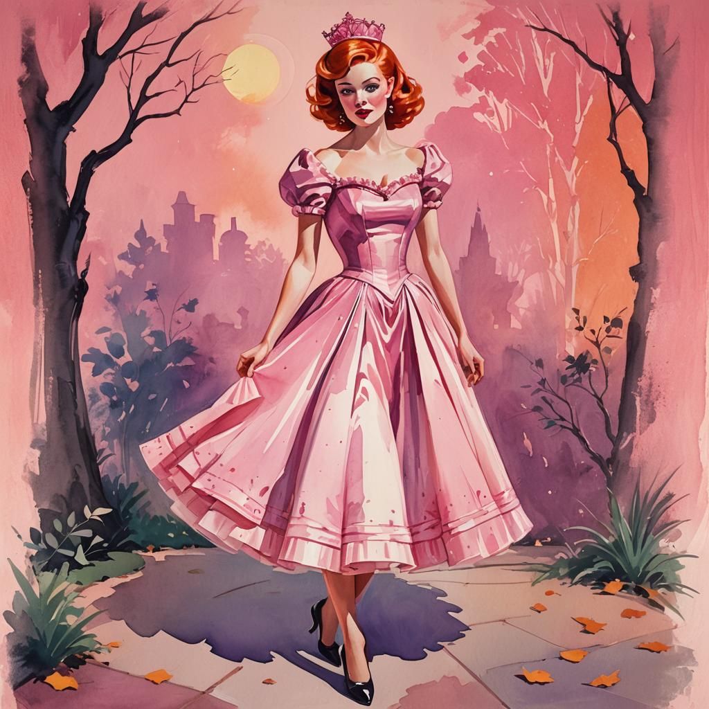 Retro Pinup of Redhead in Halloween Costume