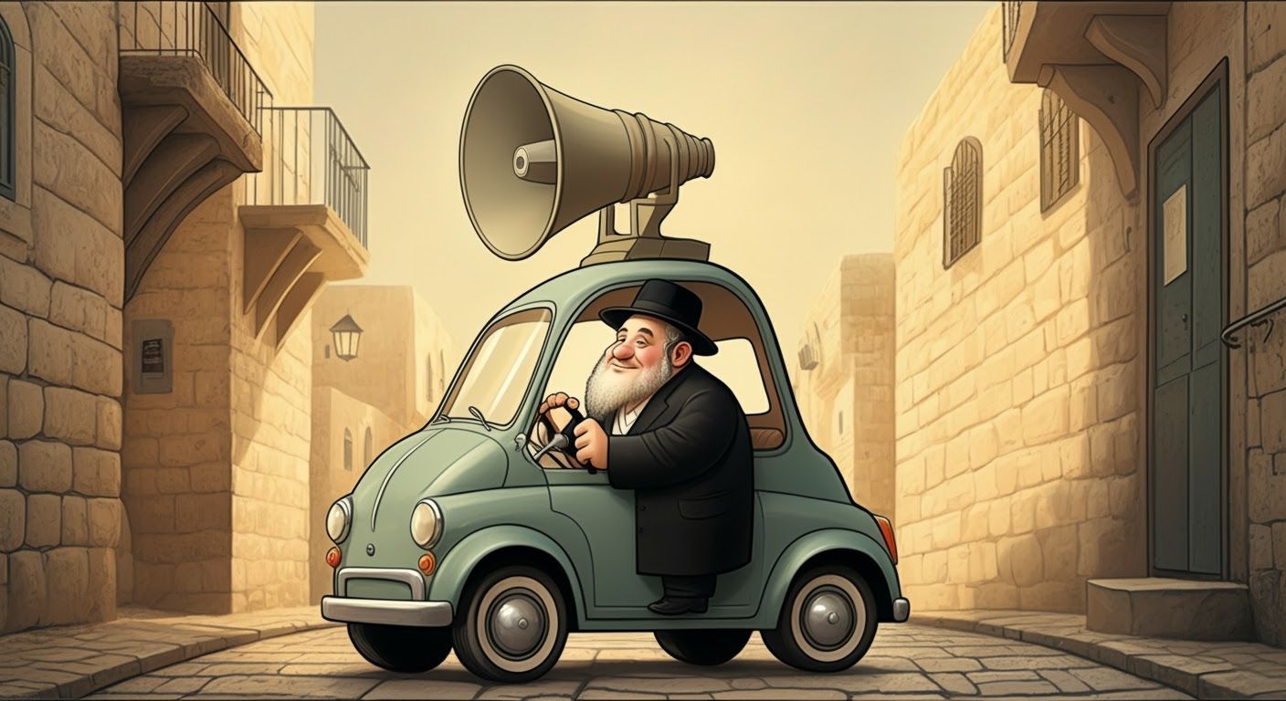 Hasidic Man Drives Funeral Announcement Car