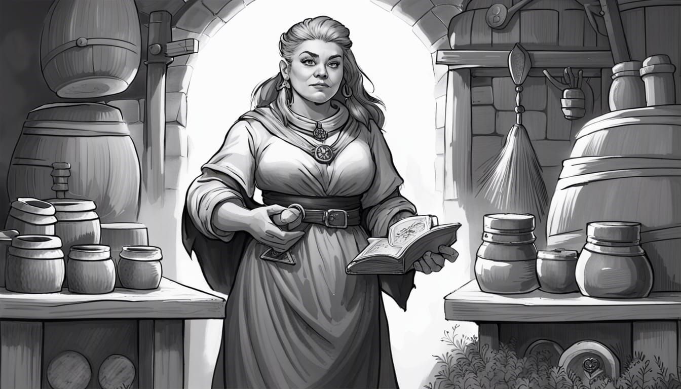 Dwarf Herbalist Acolyte: Black and White Fantasy Art
