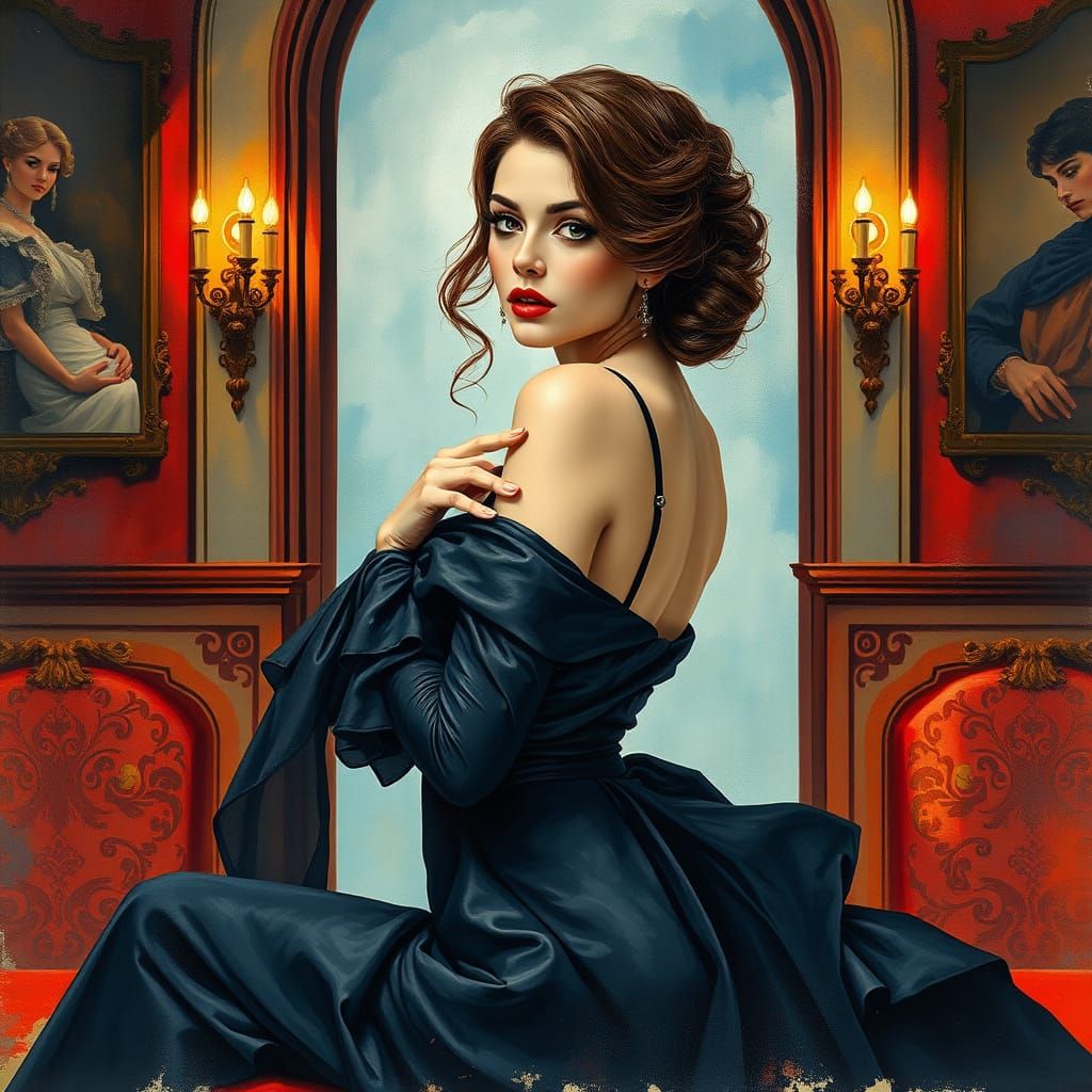 Elegant Woman in Gouache Style With Impasto Strokes