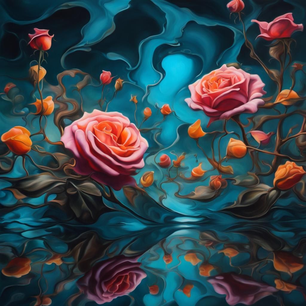 Surreal Rose Reflections in Dali Style