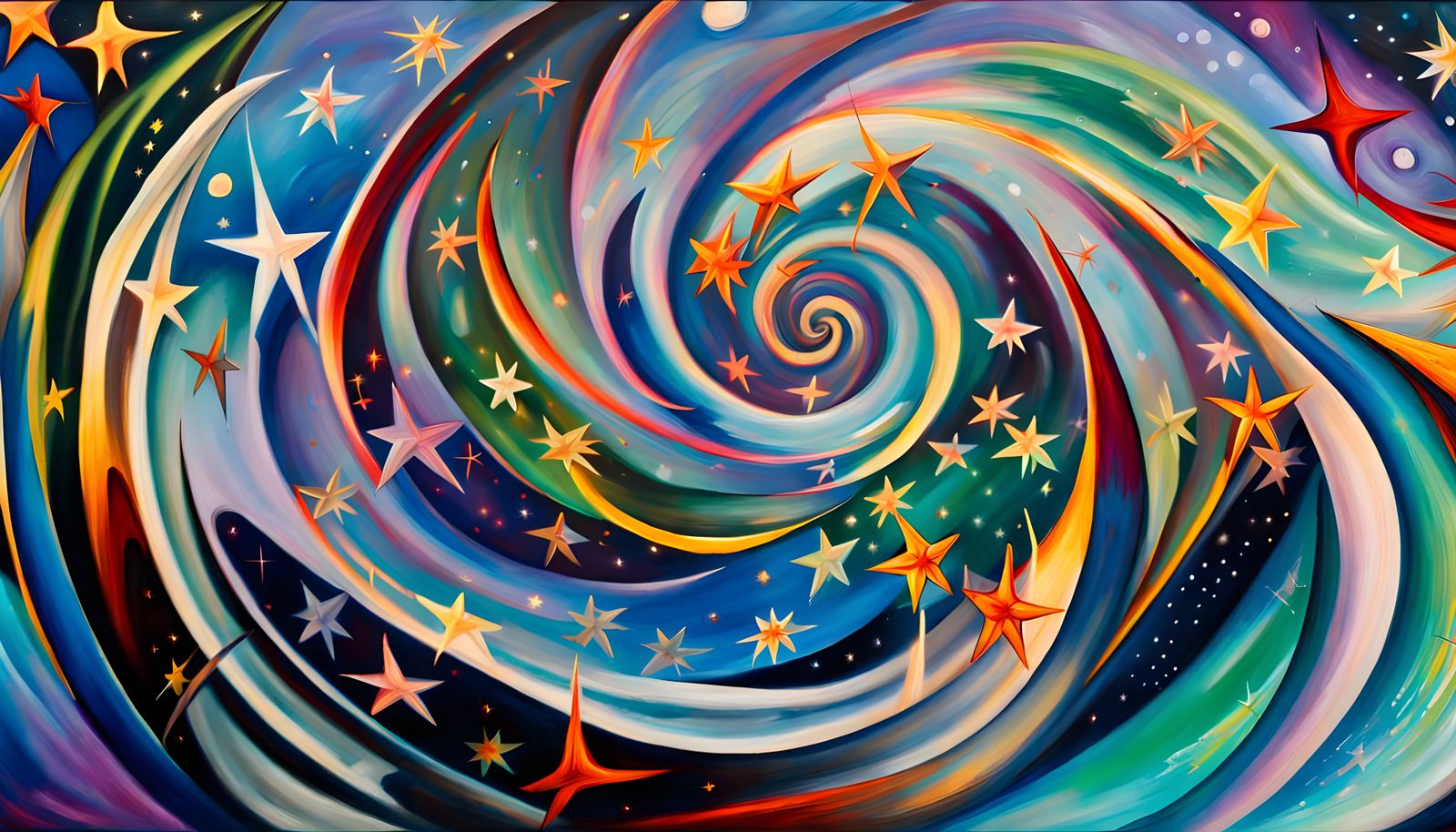 Iridescent Star Cluster in Abstract Expressionist Style