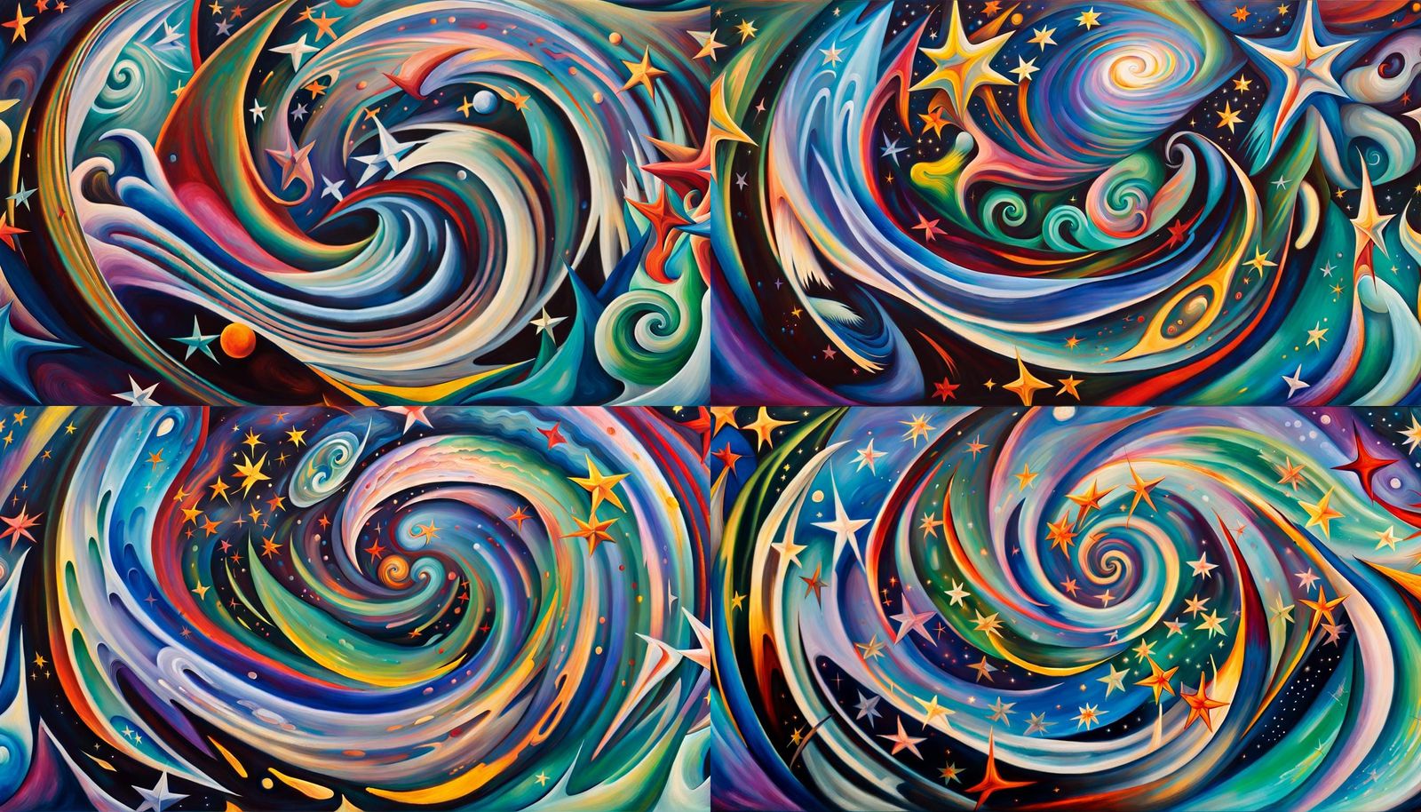 Iridescent Star Cluster in Abstract Expressionist Style