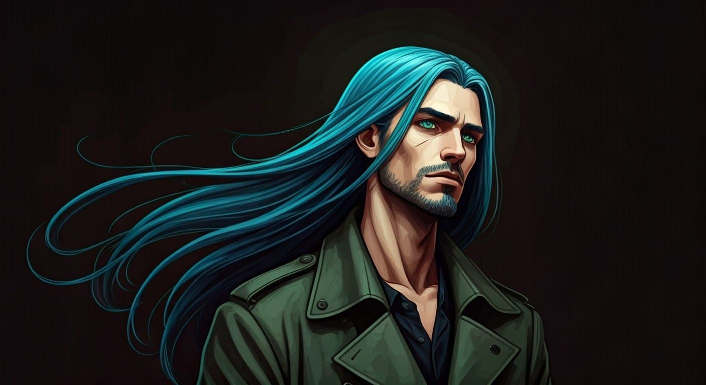 Surreal Neon Haired Figure in Freefall