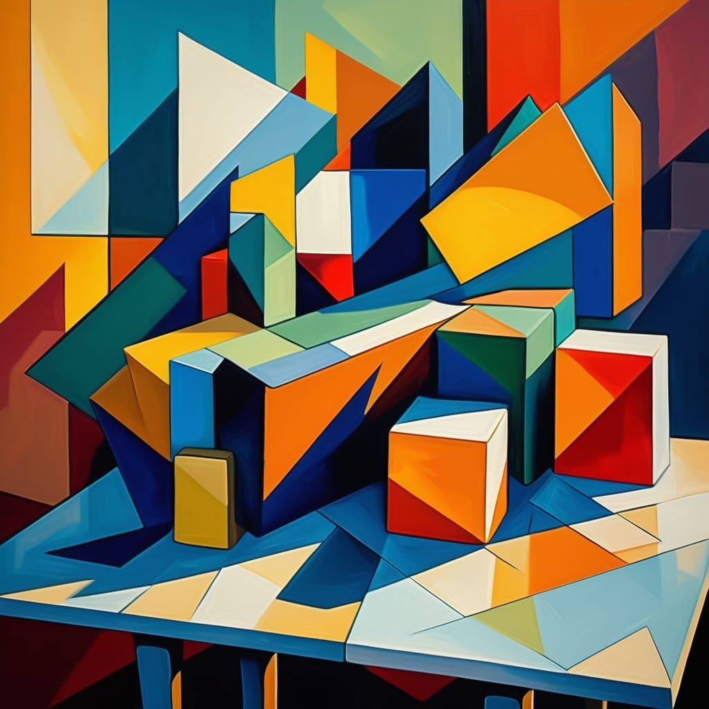 Cubist Masterpiece: Object on Table with Bold Brushstrokes