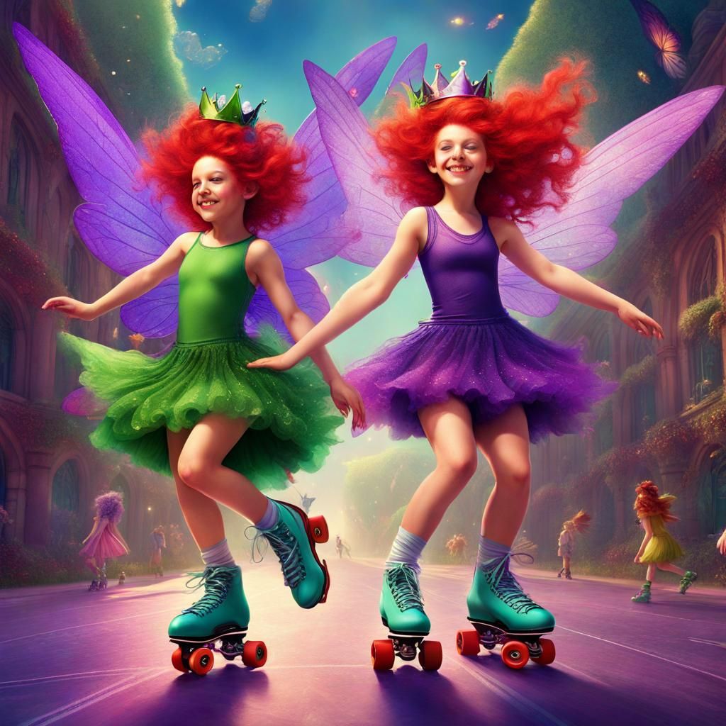 Fairies Roller Skating in a Fantastical Realm