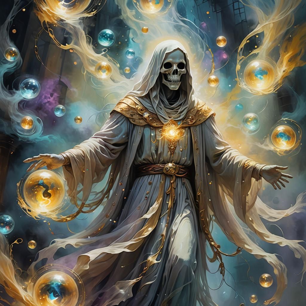 Ethereal Ghost in Mystical Orb Landscape