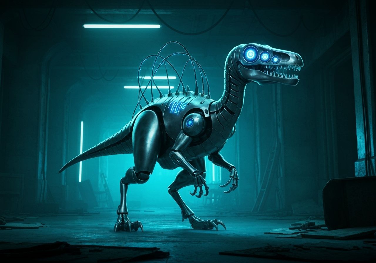 Robotic Velociraptor in Abandoned Sci-Fi Facility