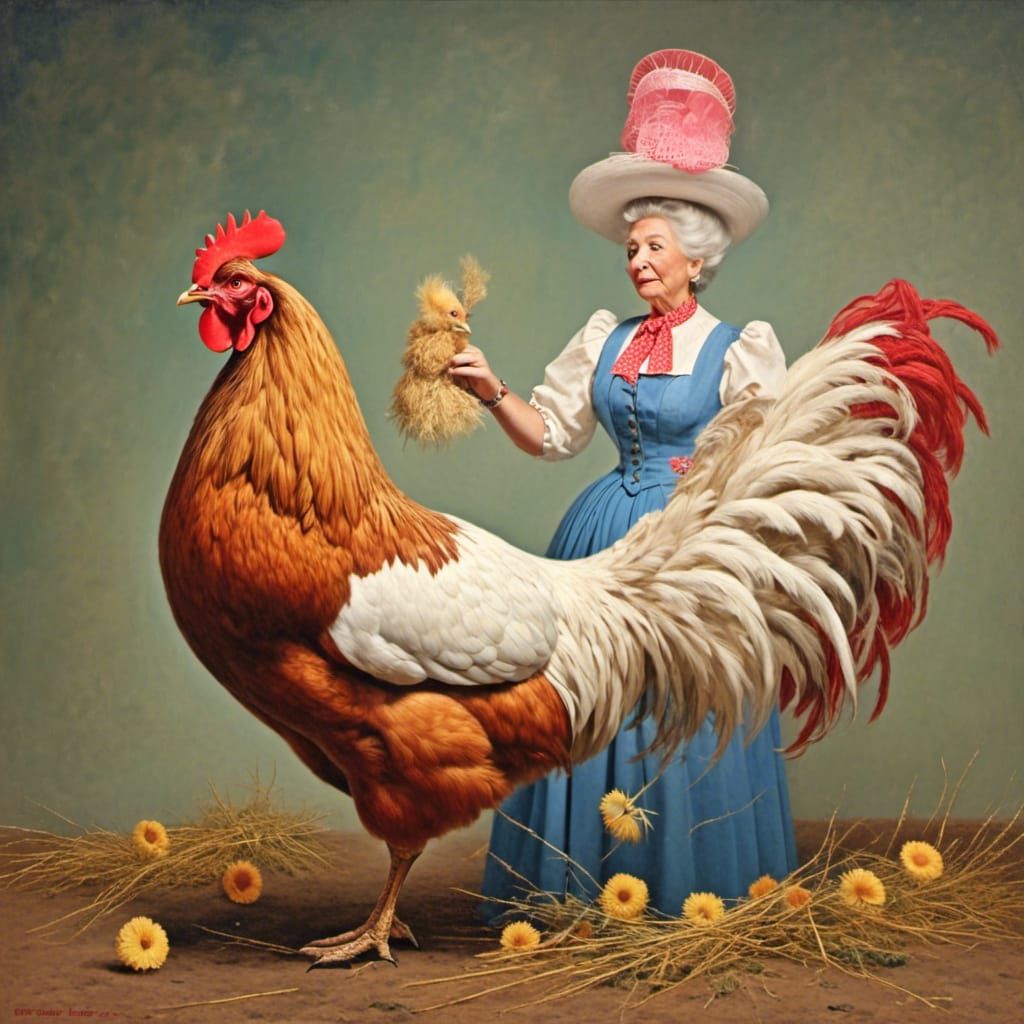 Mother Hen with Big Hair: Stylized Digital Art