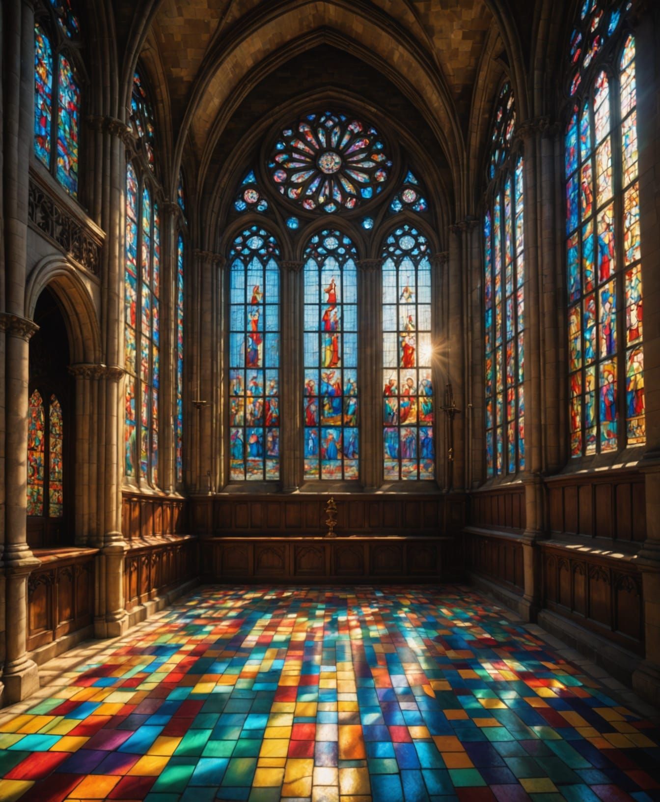 Rainbow Light Through Stained-Glass Window
