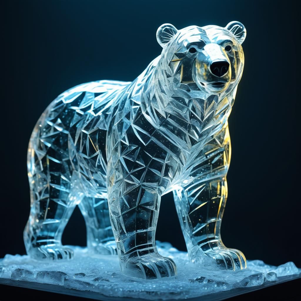 Translucent Ice Sculpture of a Polar Bear