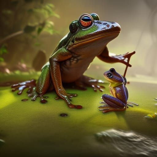 Fantastical Baby and Frog in Detailed Matte Painting