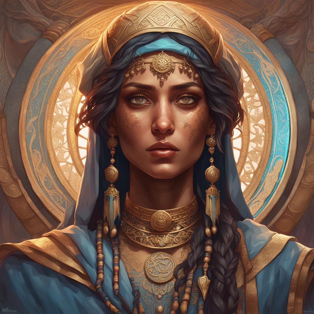 Detailed Portrait of Isis in Art Nouveau Style