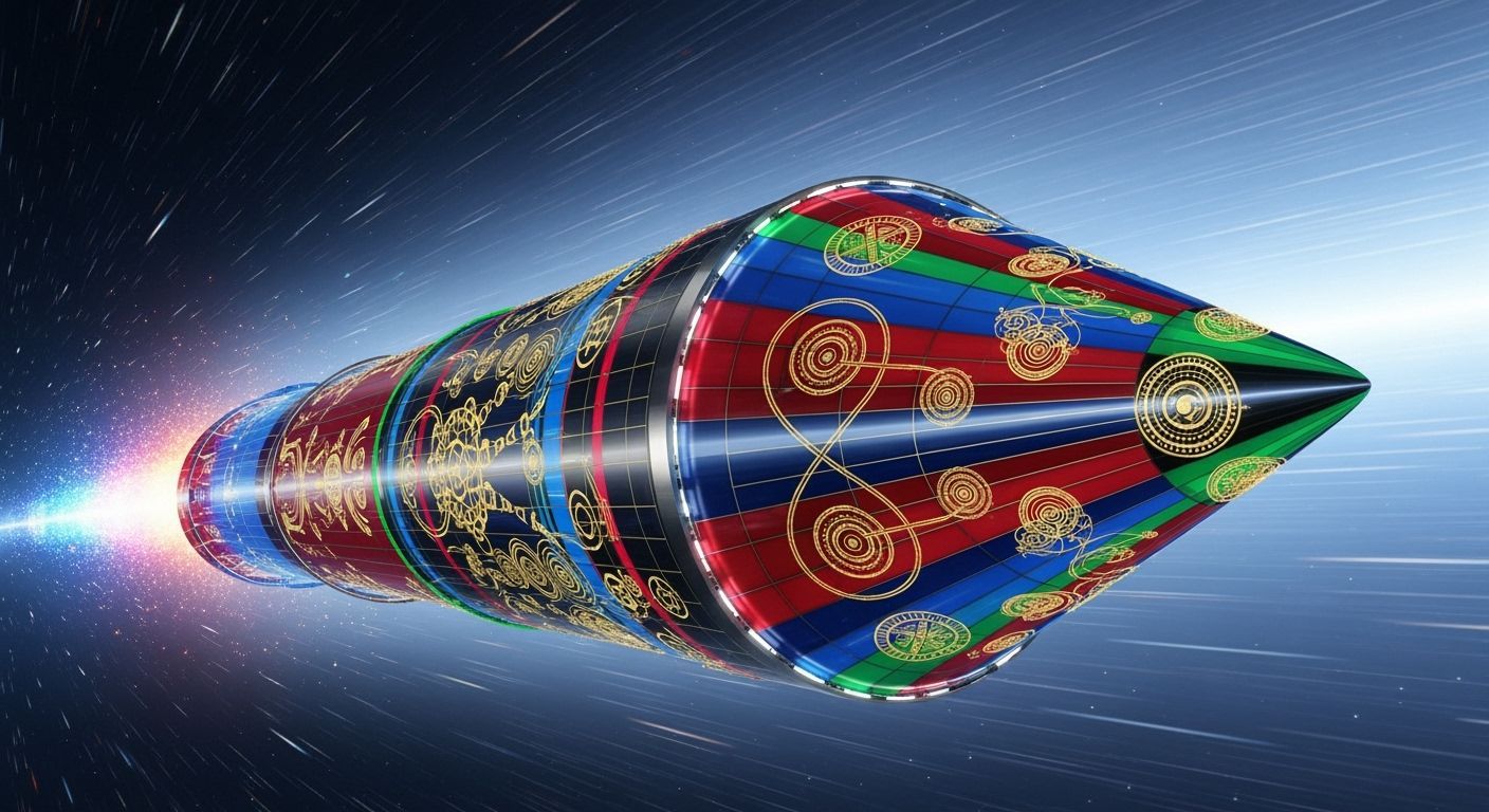 Klimt-Inspired Starship in Vortex Tunnel Maelstrom