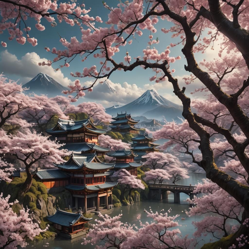 Cinematic Cherry Blossom Digital Matte Painting