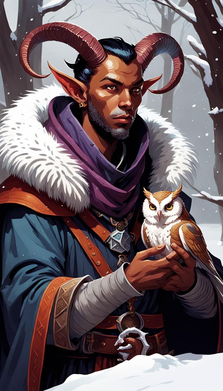 Another take on the tiefling mage with owl familiar