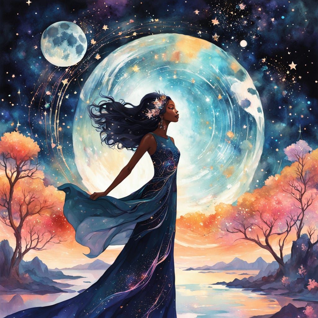 Angel of the Galaxy: Serene African Goddess with Celestial W...