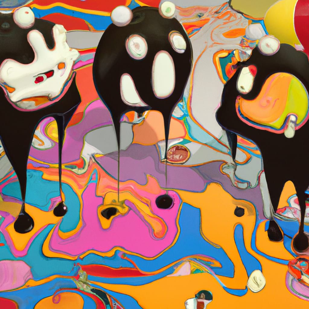 Lovecraftian Steampunk Sumi-e Art in Rainbow Clouds