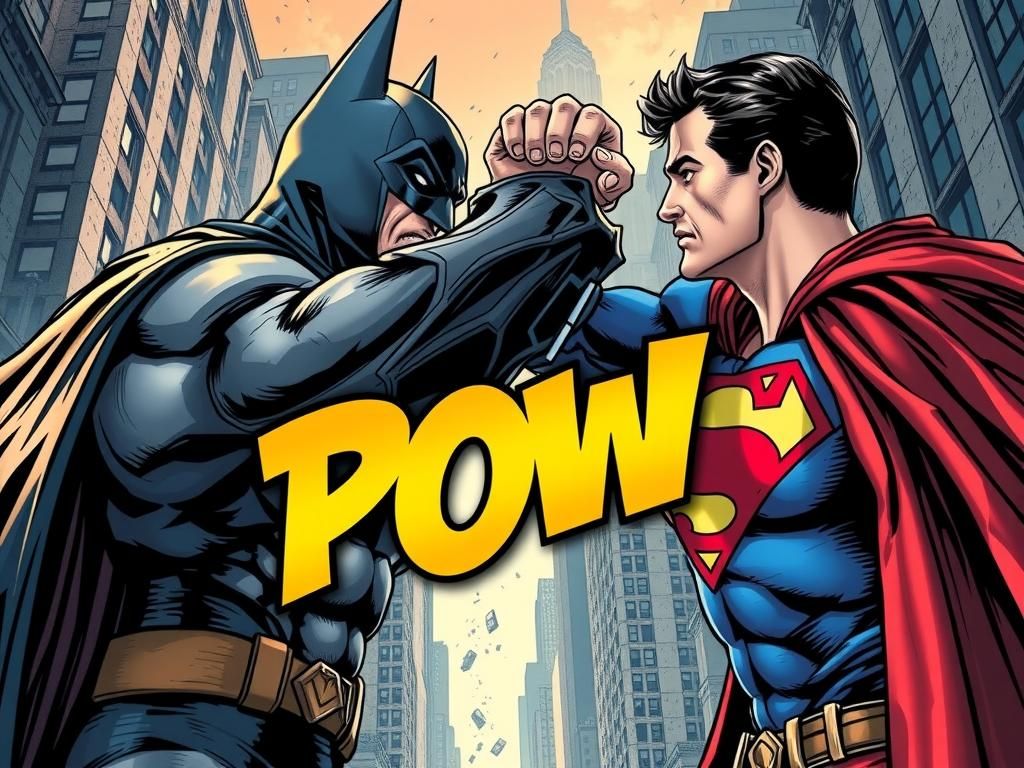Batman and Superman Comic Book Fight Scene