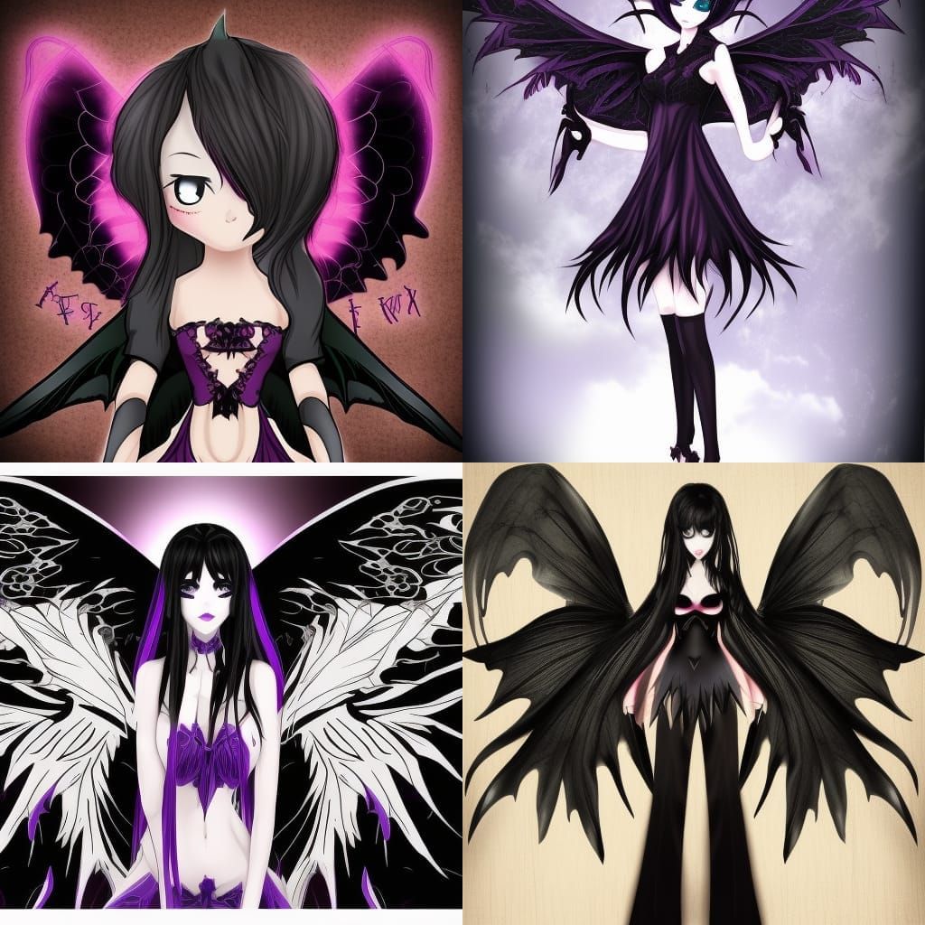 Gothic Anime Dark Fairy with Lace Wings