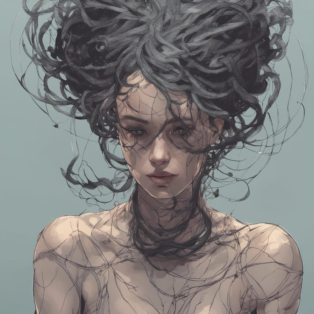 Minimalist Vector Art of Medusa with Dark Magic