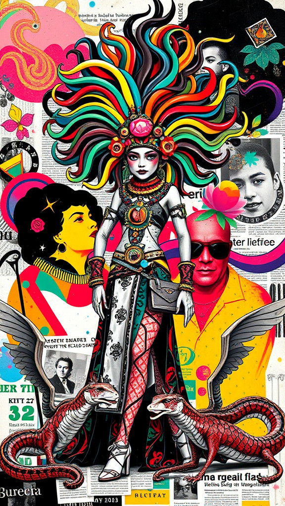 Quetzalcoatl Lamia Figure in Dada Photogram Style