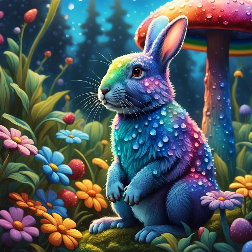 Rainbow Rabbit in Fantasy Landscape Concept Art