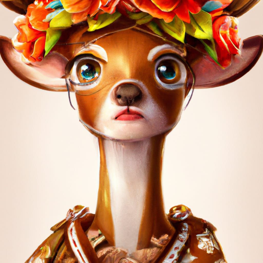 Cute Deer in Pilgrim Dress, Hyperdetailed Digital Art