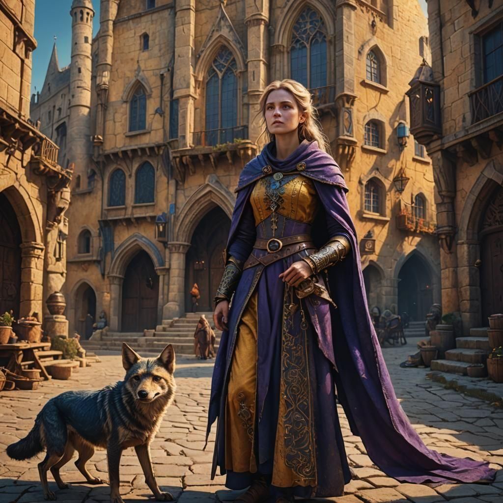 Jackal Woman in Medieval City: Detailed Matte Painting