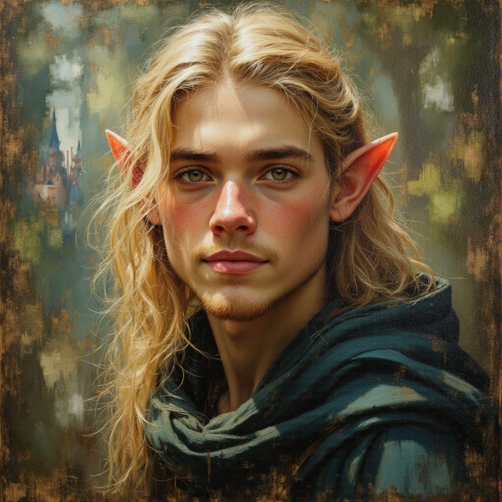 Elf City Portrait in Dramatic Oil Painting Style