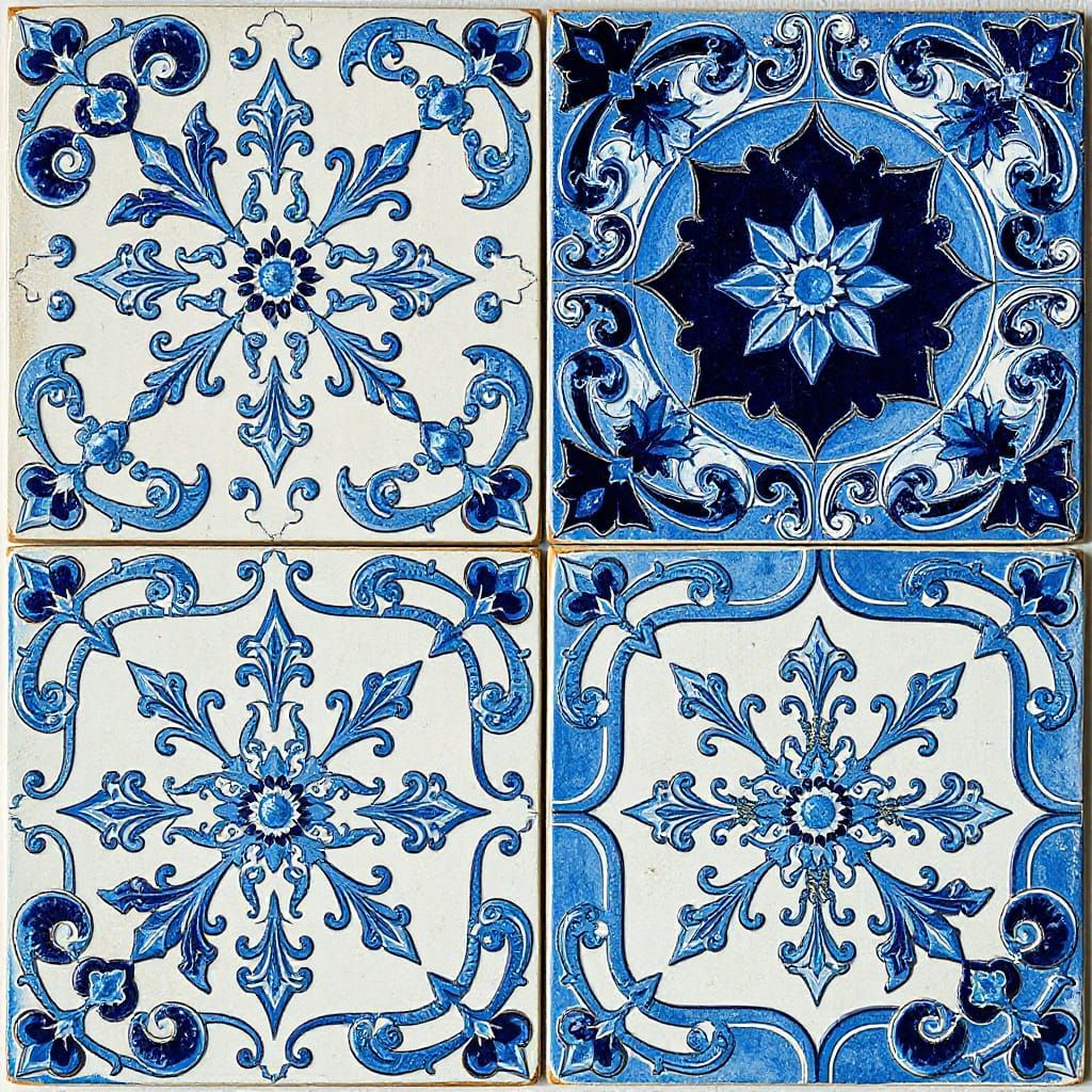 Ornate Azulejo Tiles in Art Nouveau Style