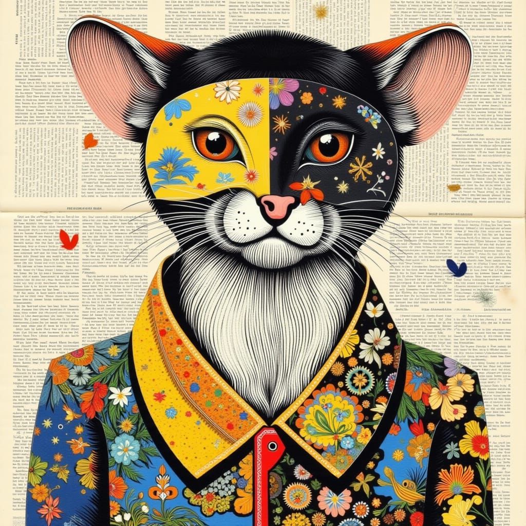 Mouse in Constructivist Collage with Colored Ink Drawing