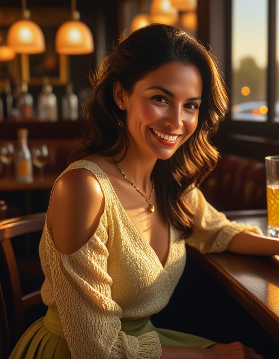 Woman at Bar in Baroque-Inspired Oil Painting