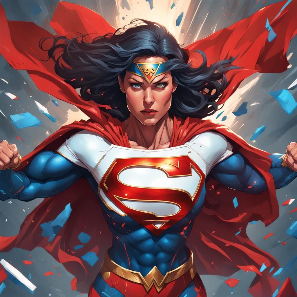 Muscular Superwoman Ready for Battle: Digital Art