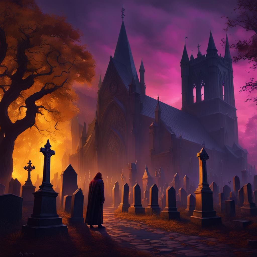 Dark Fantasy Funeral at Graveyard, Hyperdetailed Art