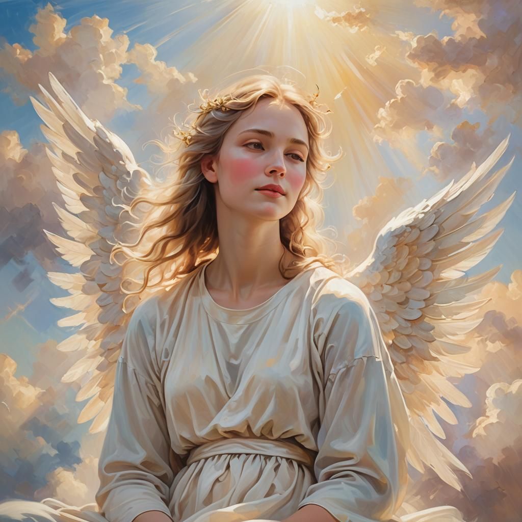 Angelic Being in Divine Light: Impressionist Oil Painting