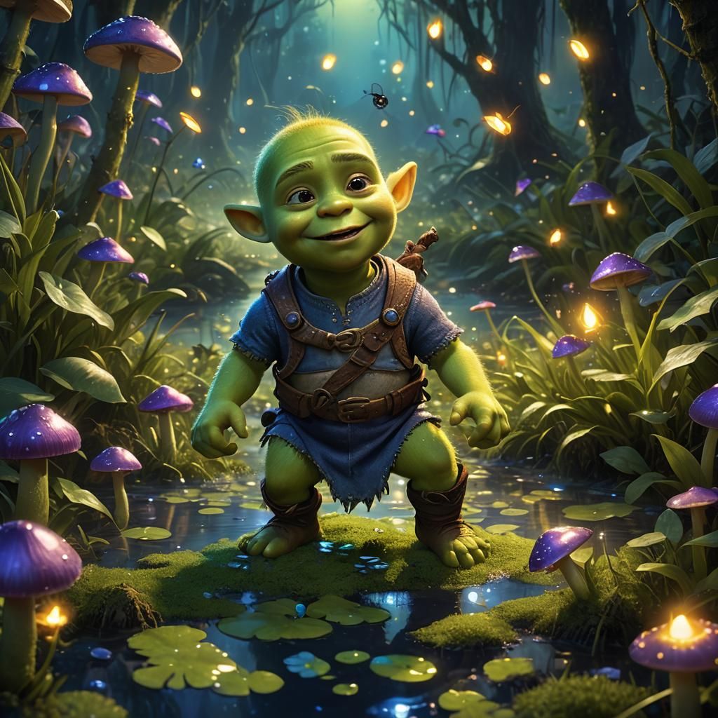 Baby Shrek in Swamp: Fantasy Concept Art