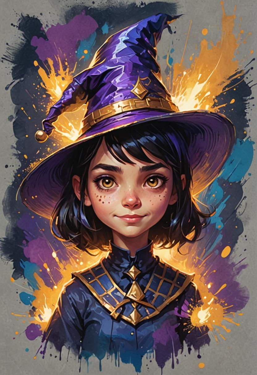 Girl in Magician Hat, Stylized Splash Art Portrait