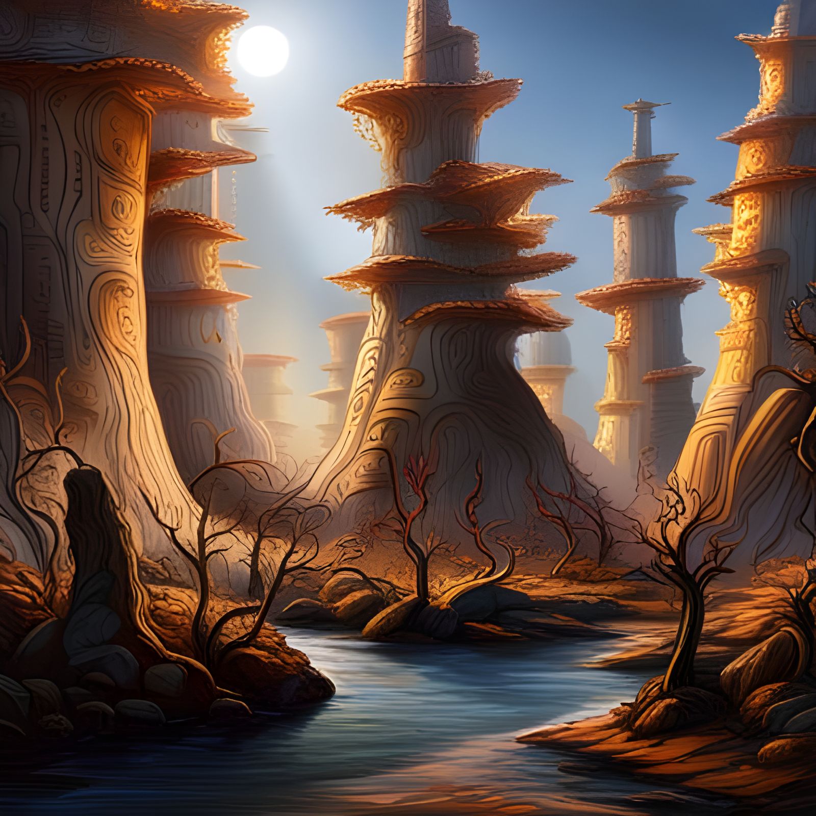 Detailed Fantasy Petrified Forest with Metal Rods