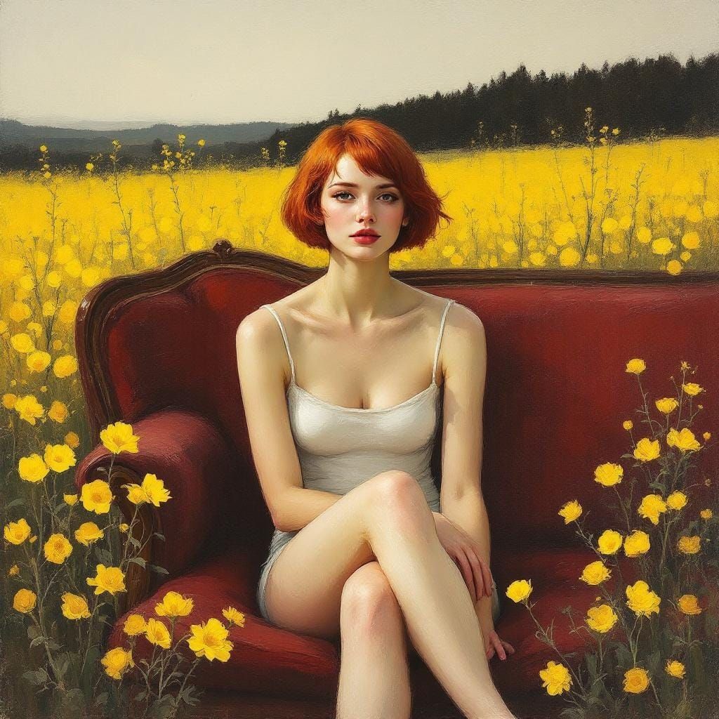 Woman in Flower Field as Impasto Painting