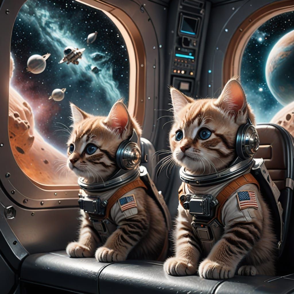 Cosmic Kittens Gaze at a Nebula in Space
